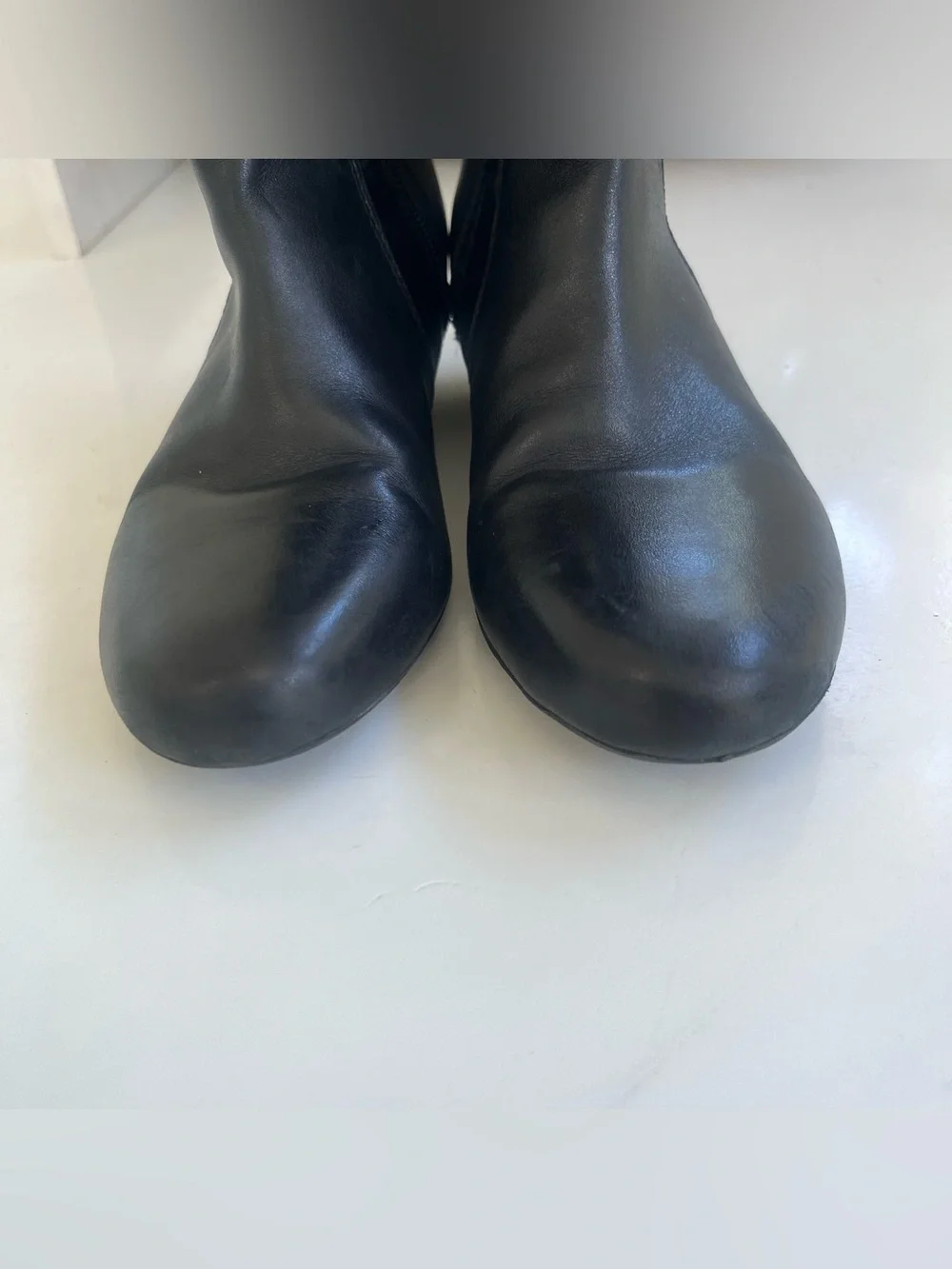 Franco Sarto 7.5M Tall Black Boots wedge Almond Toe Buckle Detail Side Zipper
